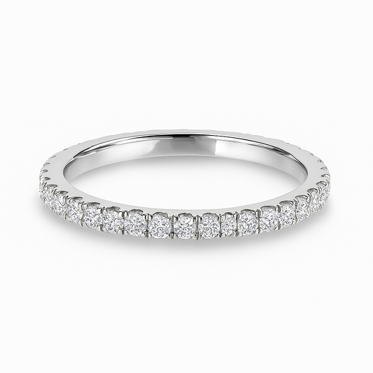 18k White Gold ring with small diamonds on a white background