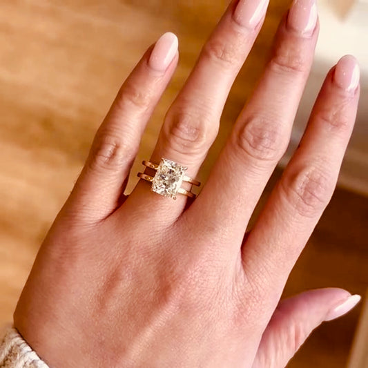 Double Band 3.00ct Square Diamond Engagement Ring