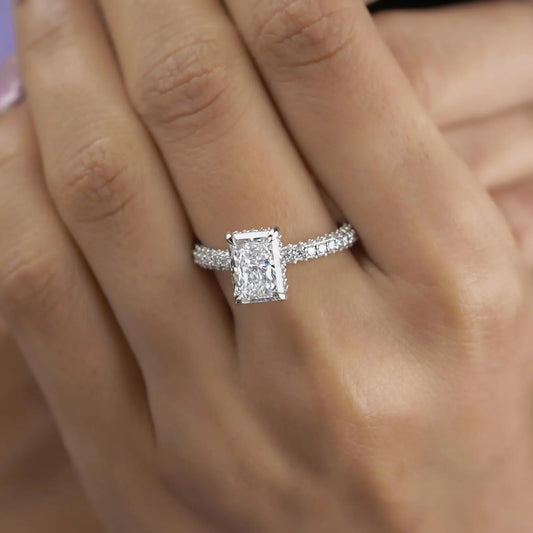 3.50tcw Radiant Cut Diamond Ring with Pavé Detailing