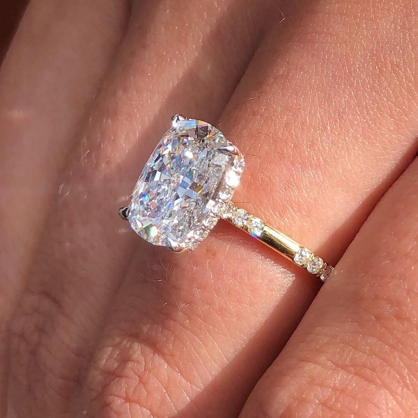 Elongated Cushion-Cut 3.30ctw Diamond Solitaire with Pave Band