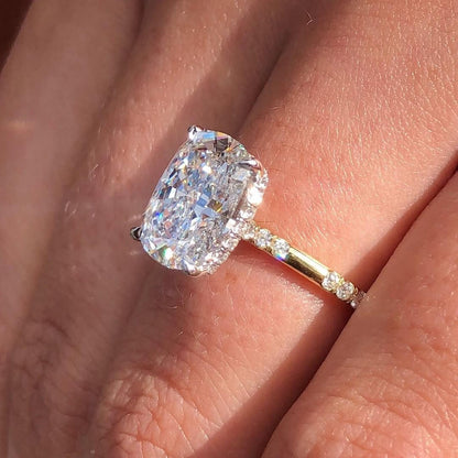 Elongated Cushion-Cut 3.30ctw Diamond Solitaire with Pave Band