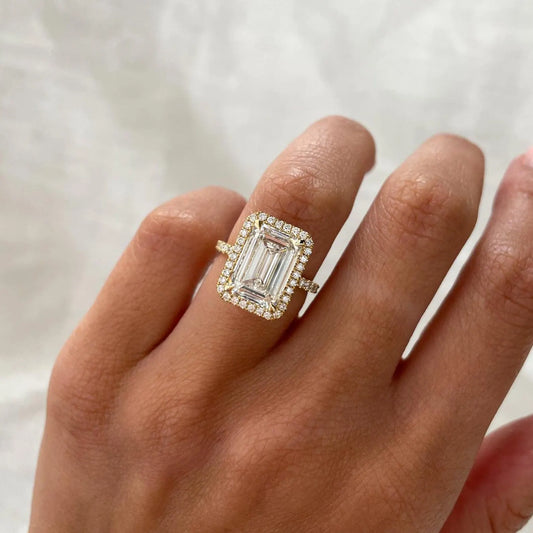 Emerald 4.70ctw Diamond Engagement Ring with Halo And Pavé Band