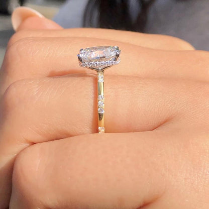 Elongated Cushion-Cut 3.30ctw Diamond Solitaire with Pave Band