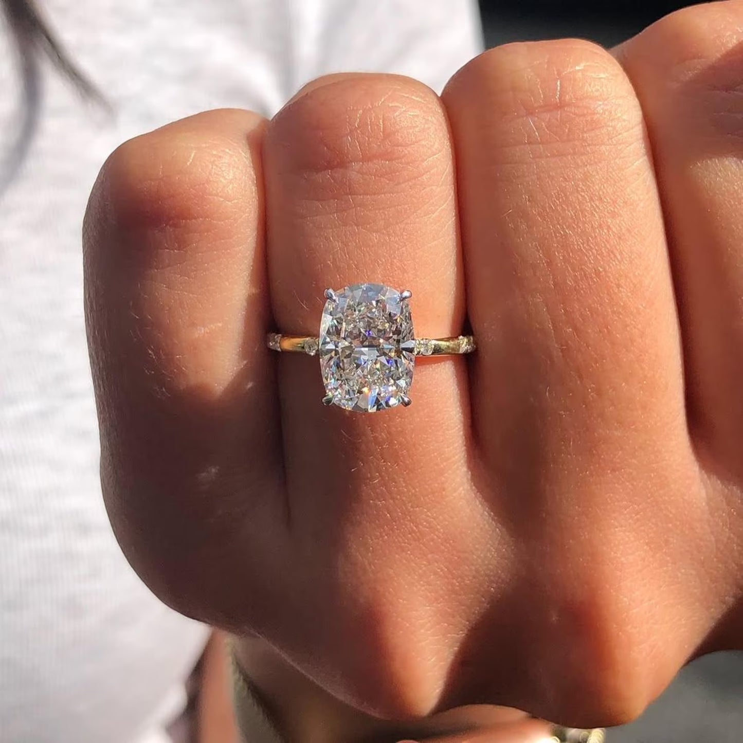 Elongated Cushion-Cut 3.30ctw Diamond Solitaire with Pave Band